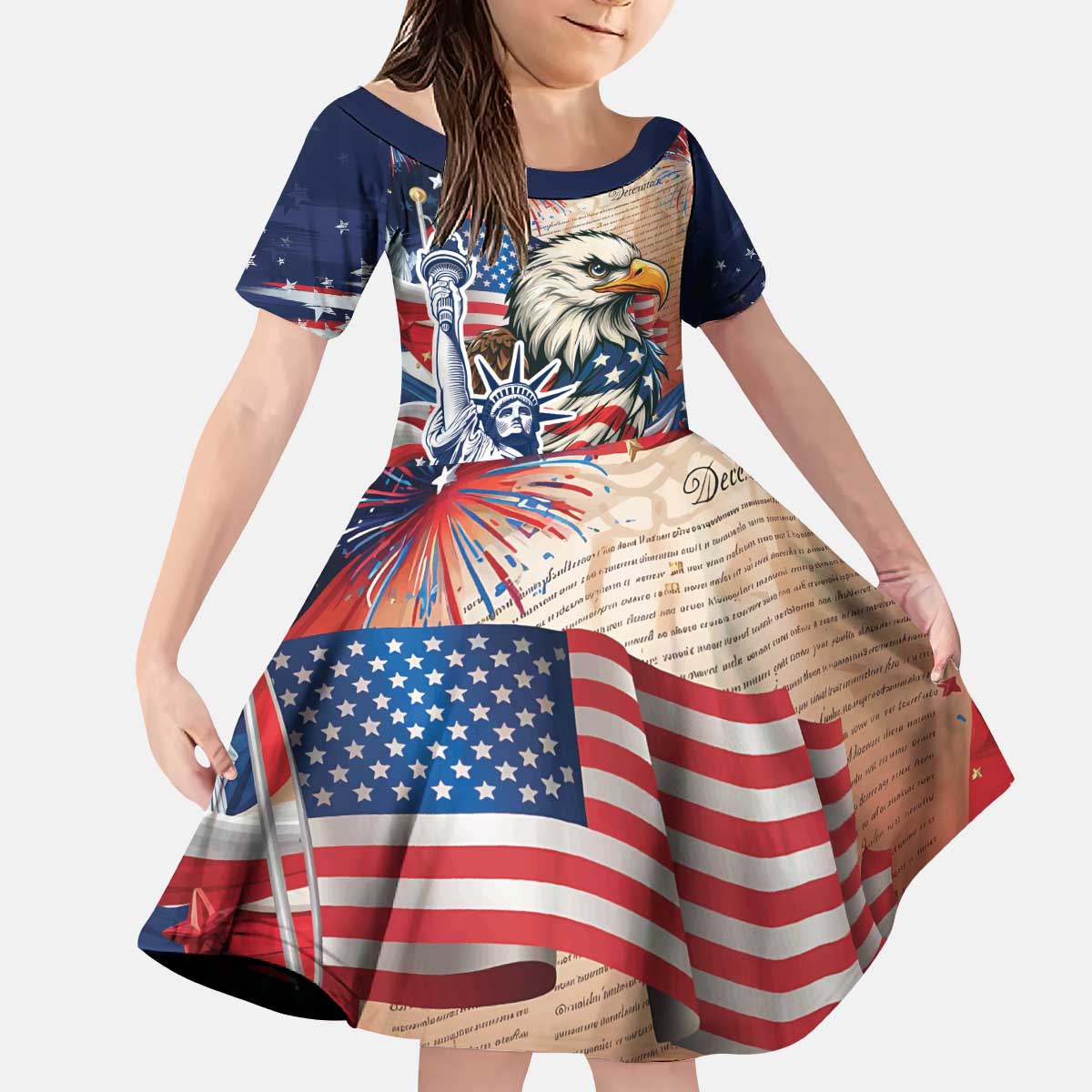 United States Fourth Of July Kid Short Sleeve Dress Eagle Dead With American Flag