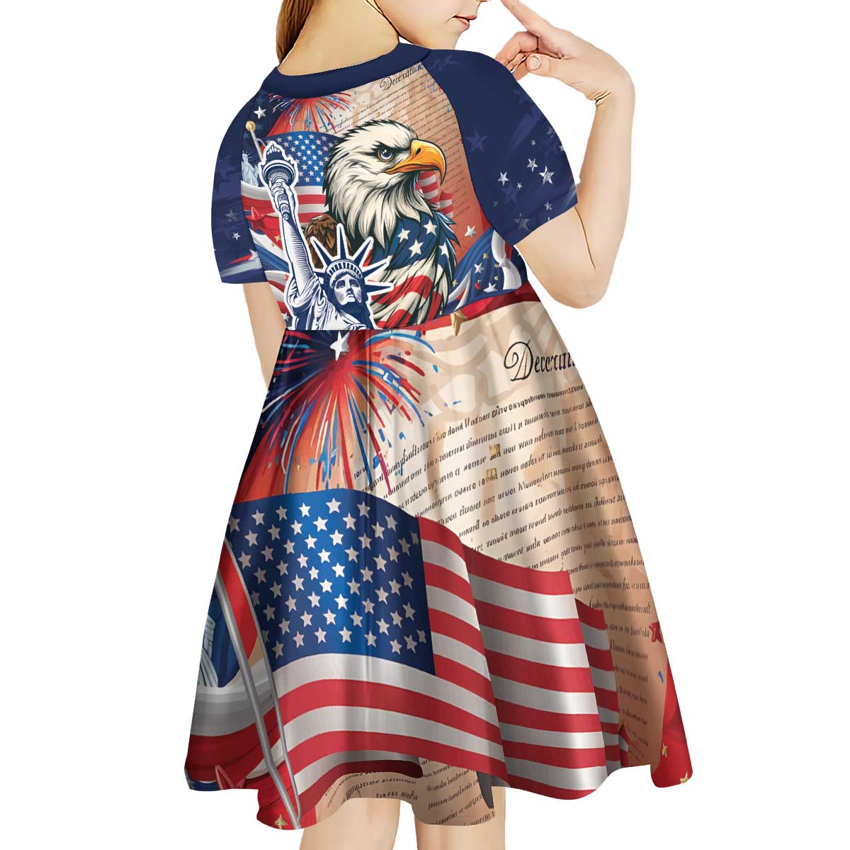 United States Fourth Of July Kid Short Sleeve Dress Eagle Dead With American Flag