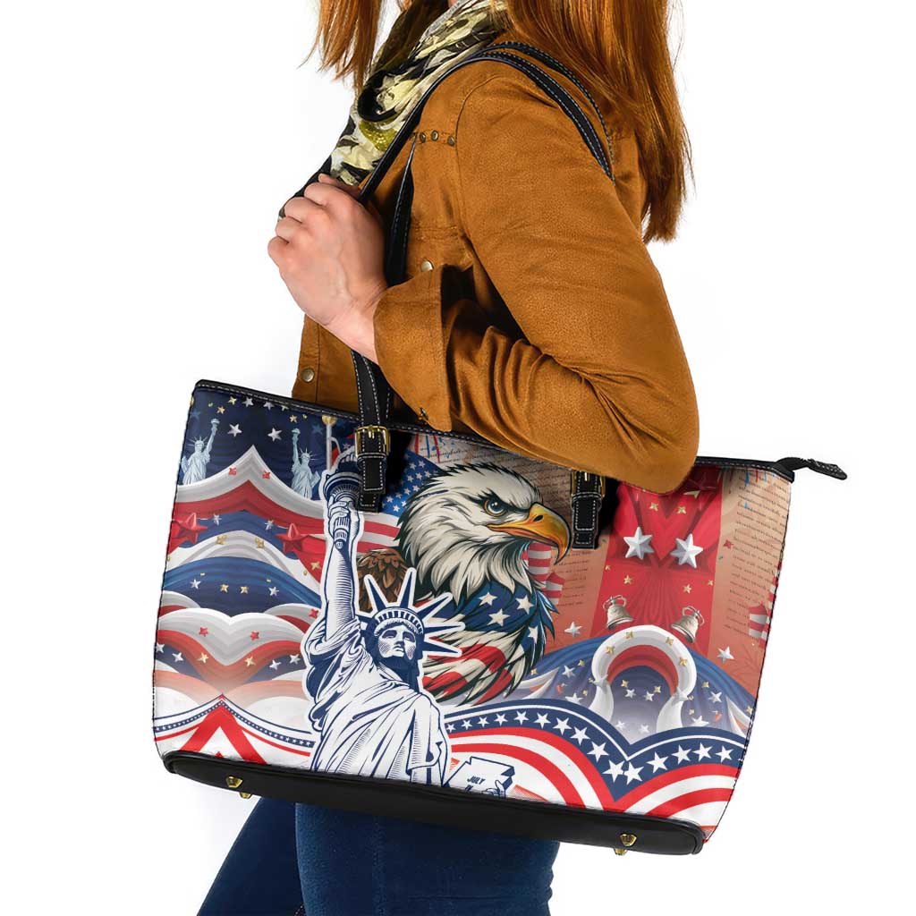 United States Fourth Of July Leather Tote Bag Eagle Dead With American Flag