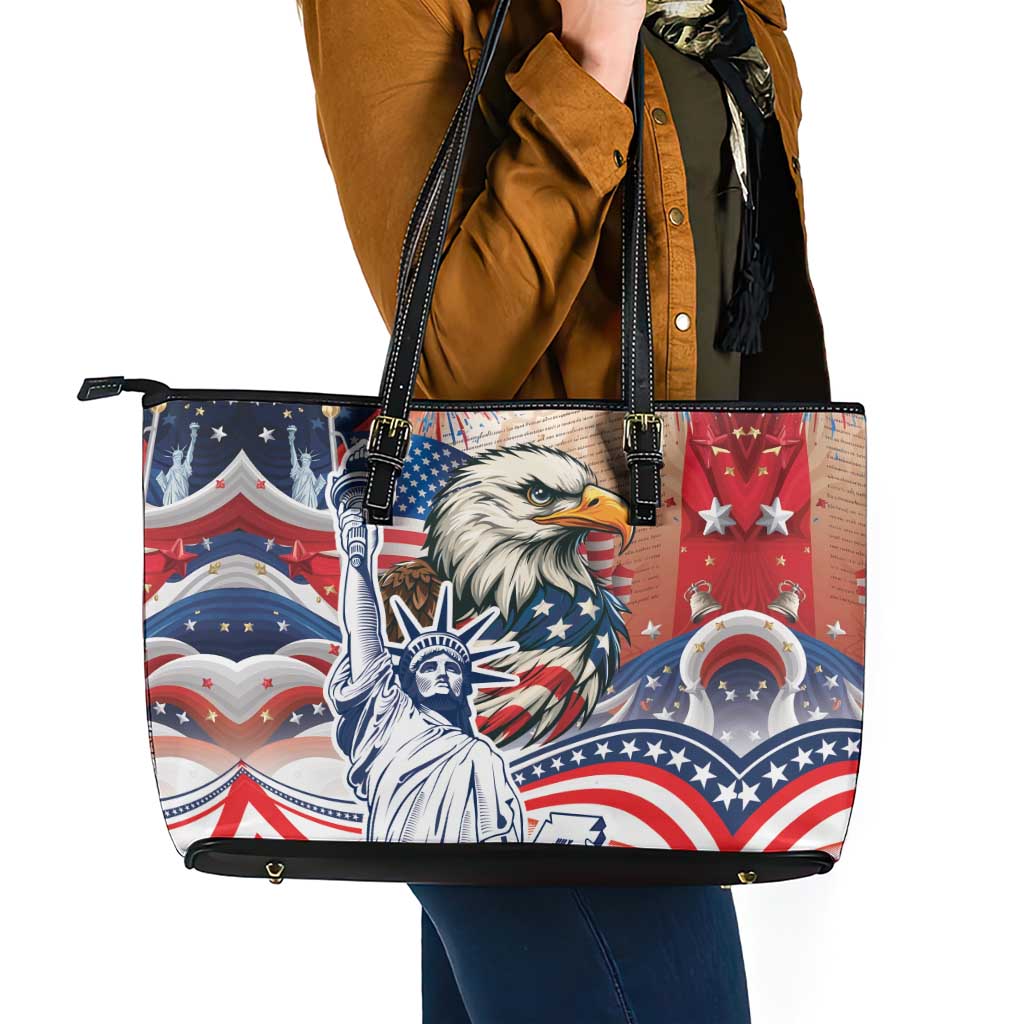 United States Fourth Of July Leather Tote Bag Eagle Dead With American Flag