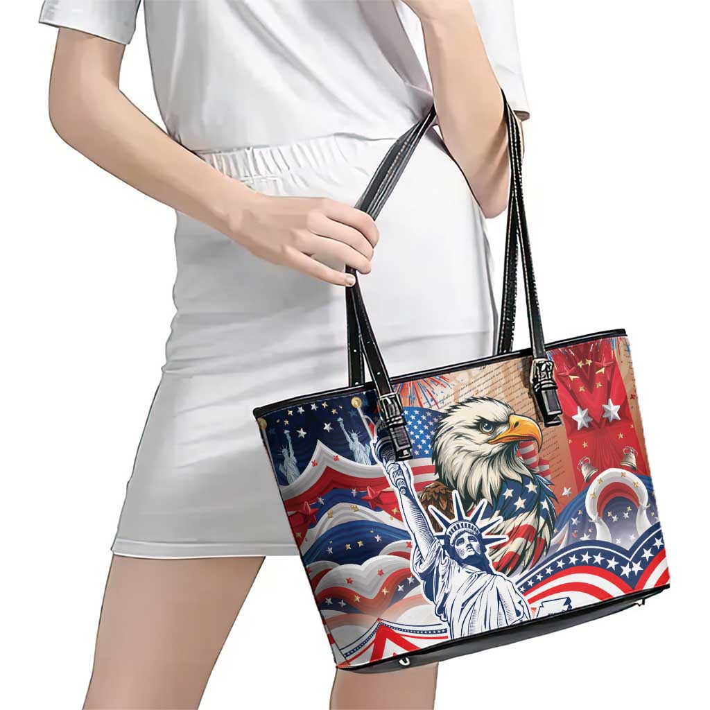 United States Fourth Of July Leather Tote Bag Eagle Dead With American Flag