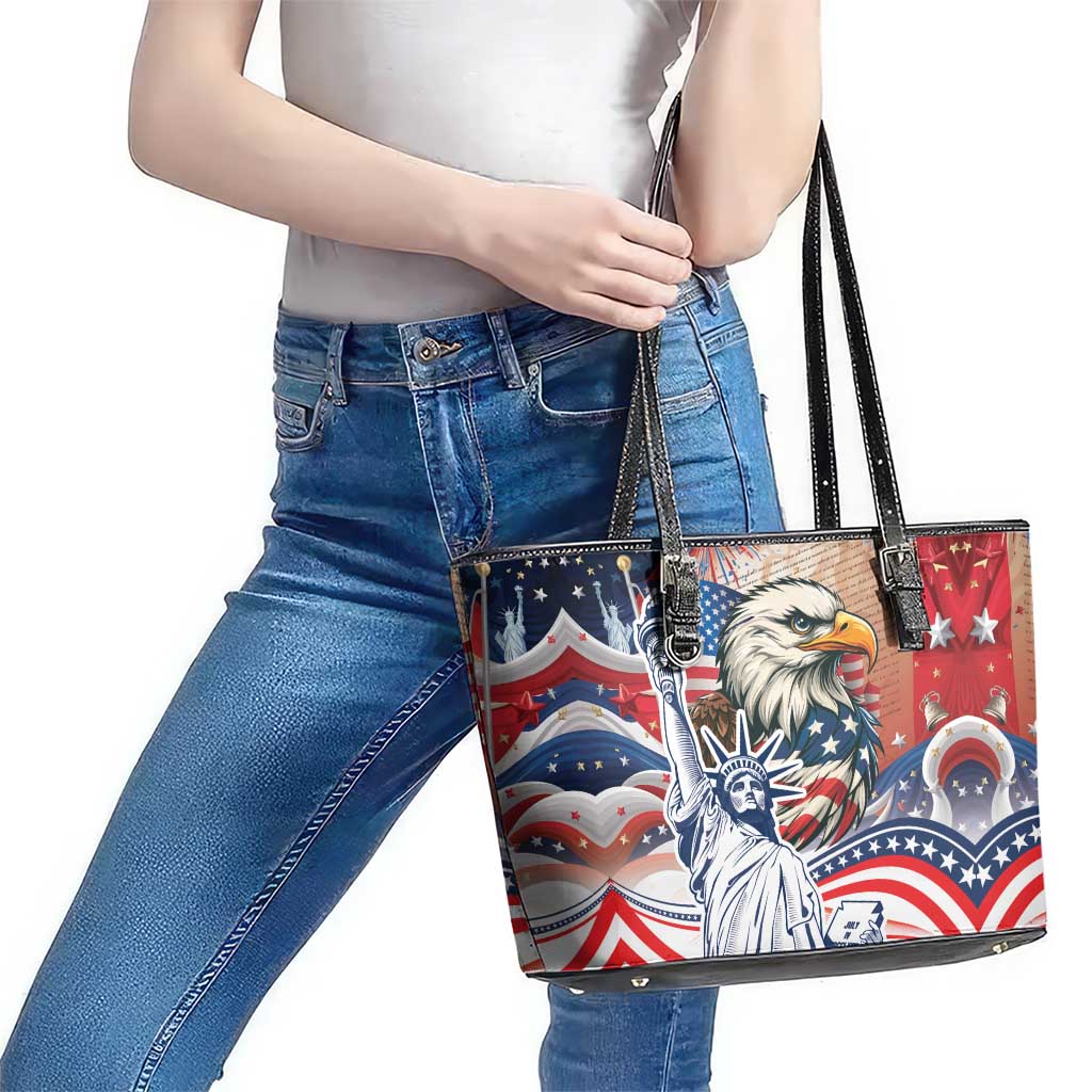 United States Fourth Of July Leather Tote Bag Eagle Dead With American Flag