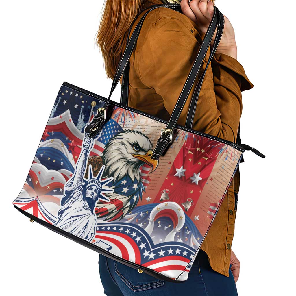 United States Fourth Of July Leather Tote Bag Eagle Dead With American Flag