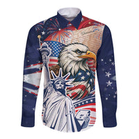 United States Fourth Of July Long Sleeve Button Shirt Eagle Dead With American Flag
