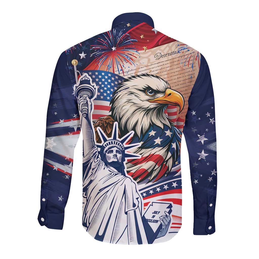 United States Fourth Of July Long Sleeve Button Shirt Eagle Dead With American Flag