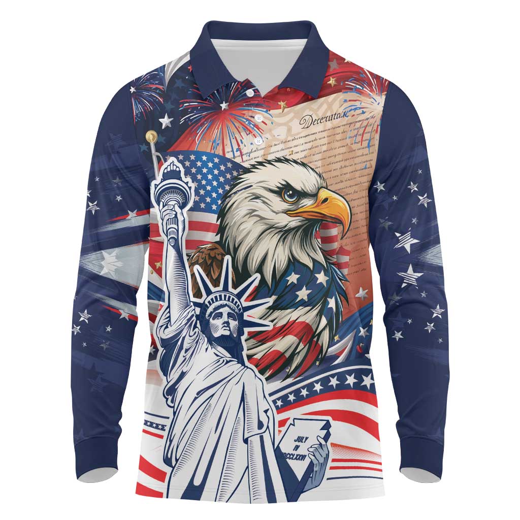 United States Fourth Of July Long Sleeve Polo Shirt Eagle Dead With American Flag