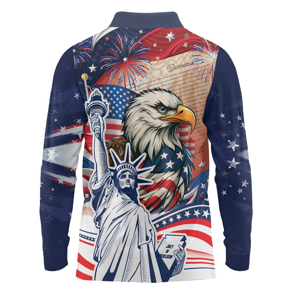 United States Fourth Of July Long Sleeve Polo Shirt Eagle Dead With American Flag