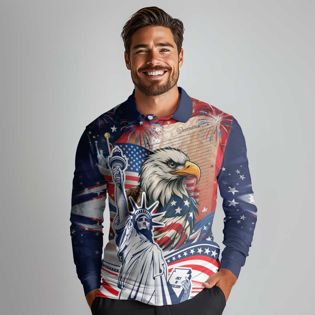 United States Fourth Of July Long Sleeve Polo Shirt Eagle Dead With American Flag