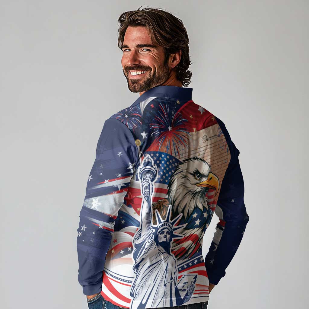 United States Fourth Of July Long Sleeve Polo Shirt Eagle Dead With American Flag