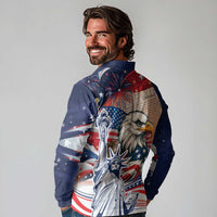 United States Fourth Of July Long Sleeve Polo Shirt Eagle Dead With American Flag