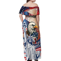 United States Fourth Of July Off Shoulder Maxi Dress Eagle Dead With American Flag