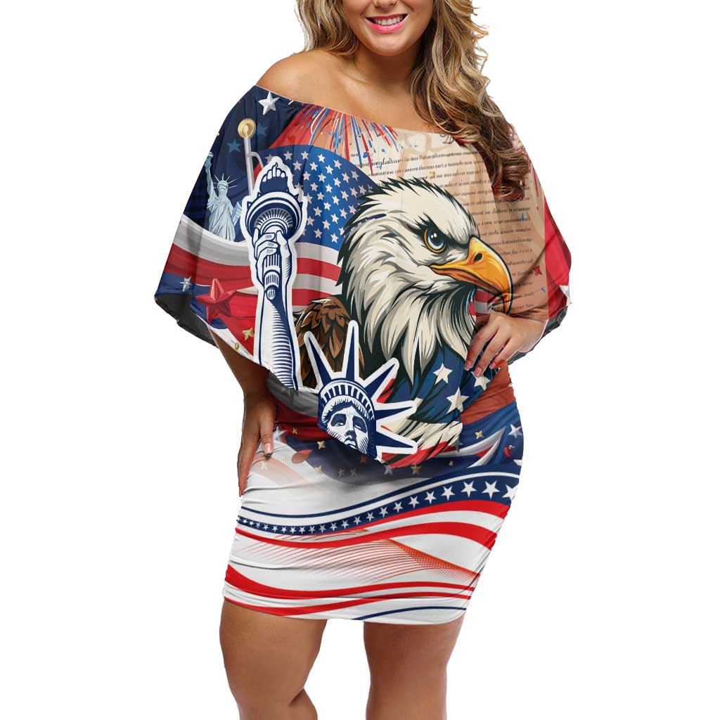 United States Fourth Of July Off Shoulder Short Dress Eagle Dead With American Flag