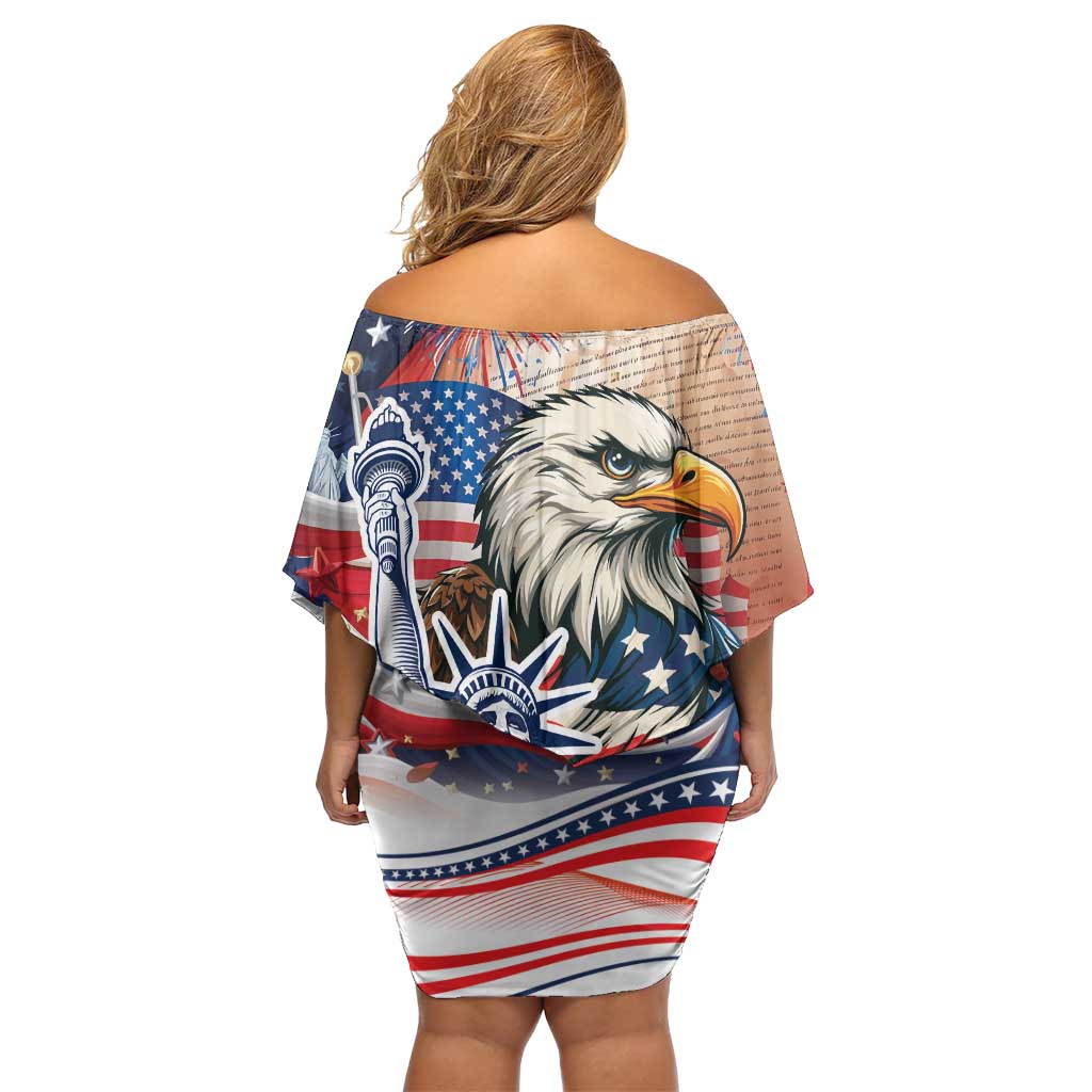United States Fourth Of July Off Shoulder Short Dress Eagle Dead With American Flag