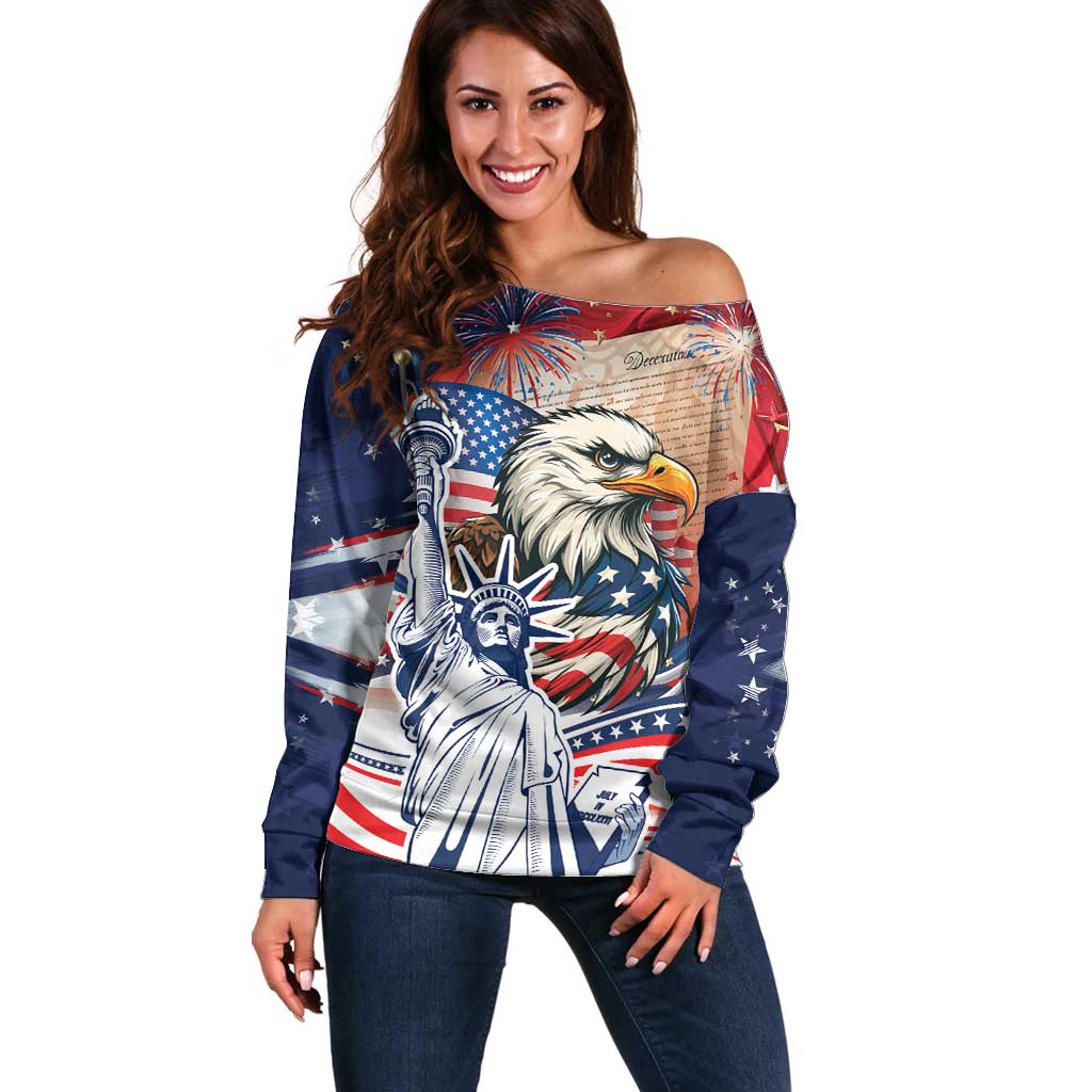 United States Fourth Of July Off Shoulder Sweater Eagle Dead With American Flag
