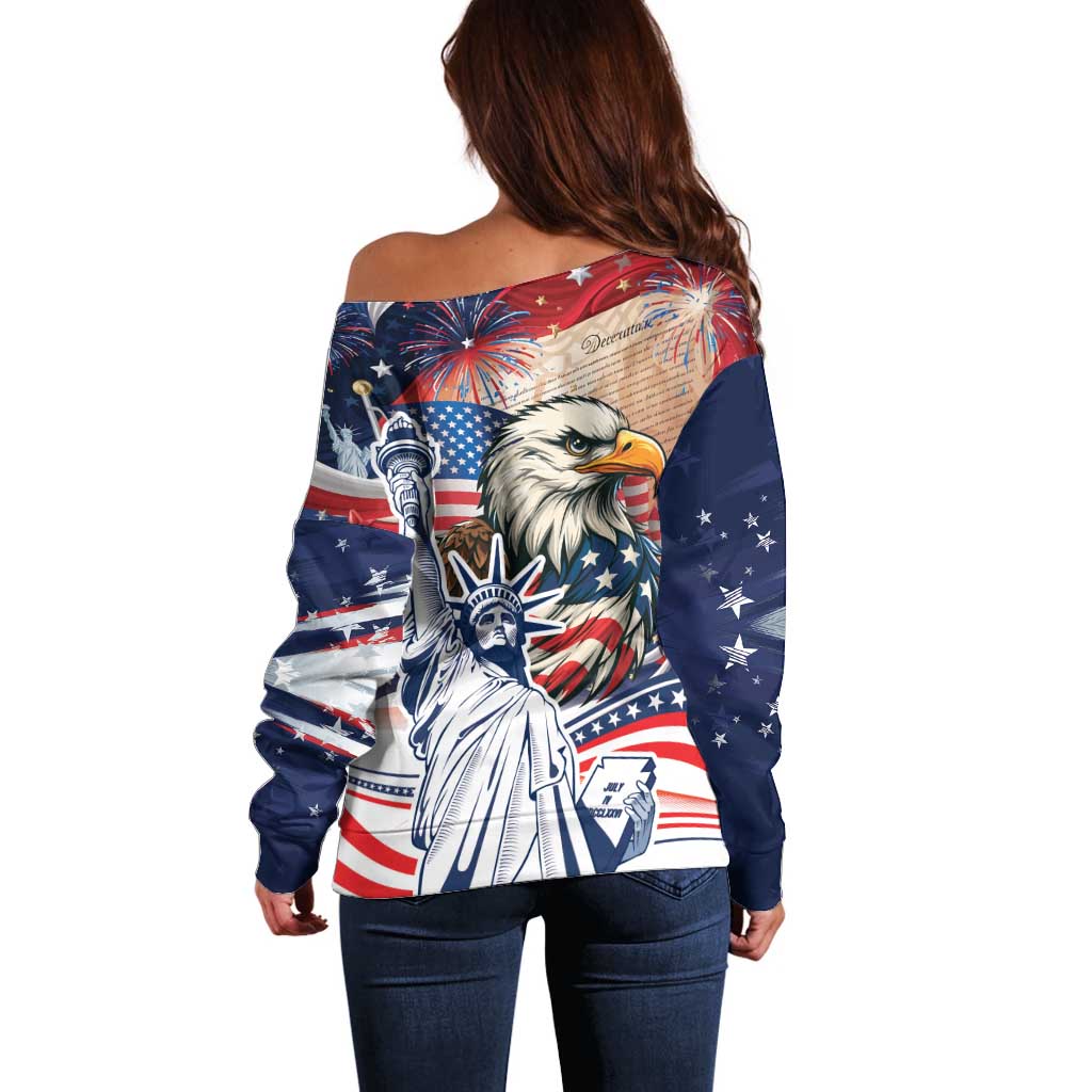 United States Fourth Of July Off Shoulder Sweater Eagle Dead With American Flag