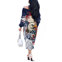 United States Fourth Of July Off The Shoulder Long Sleeve Dress Eagle Dead With American Flag