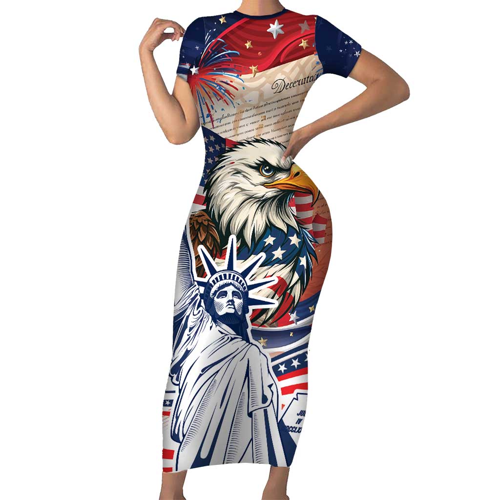United States Fourth Of July Short Sleeve Bodycon Dress Eagle Dead With American Flag