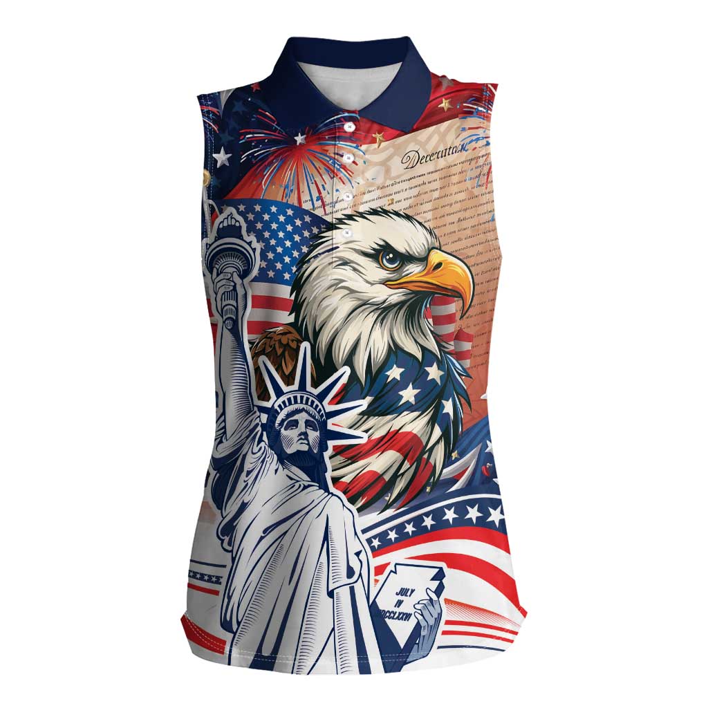 United States Fourth Of July Women Sleeveless Polo Shirt Eagle Dead With American Flag