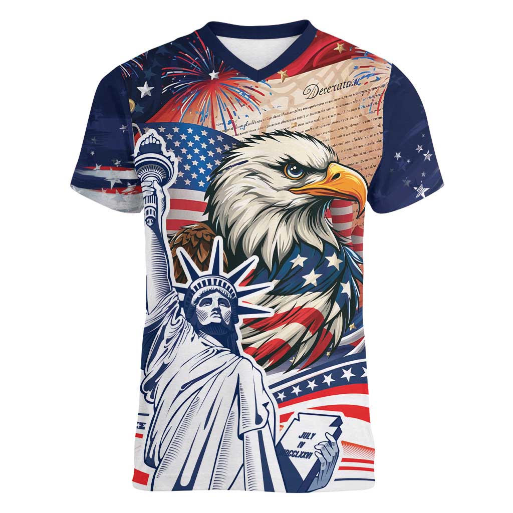 United States Fourth Of July Women V-Neck T-Shirt Eagle Dead With American Flag
