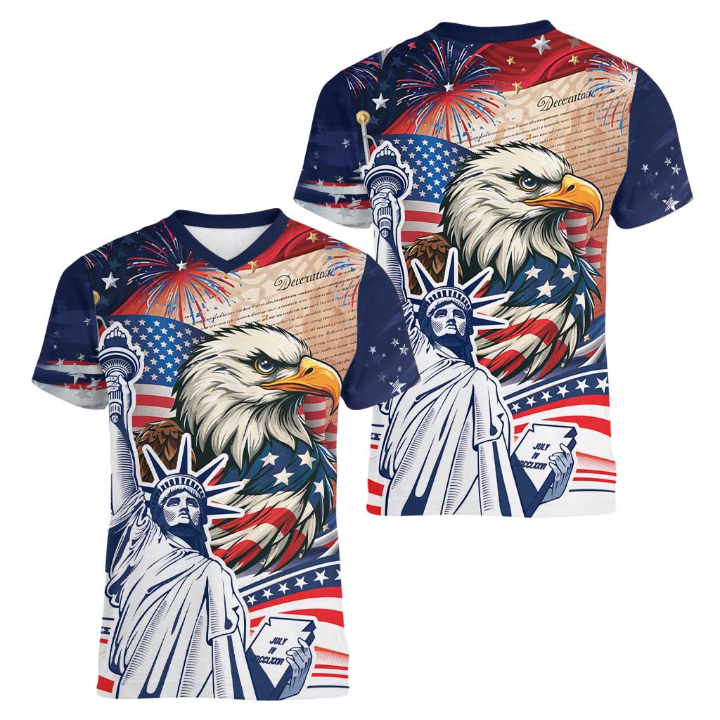 United States Fourth Of July Women V-Neck T-Shirt Eagle Dead With American Flag