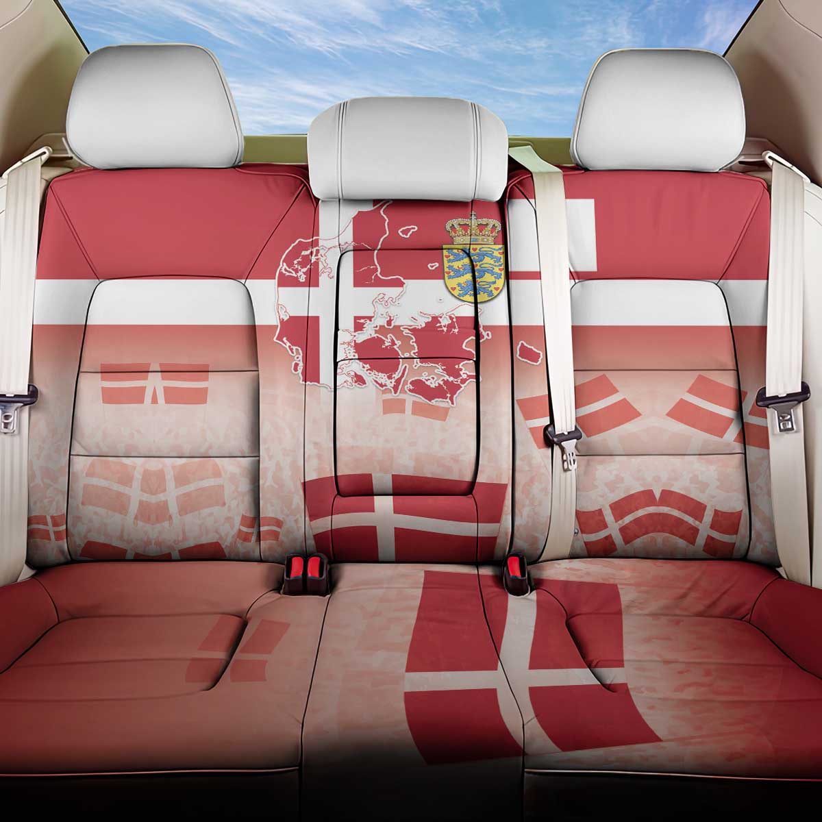 Danish National Flag Day Back Car Seat Cover Coat Of Arms With Map