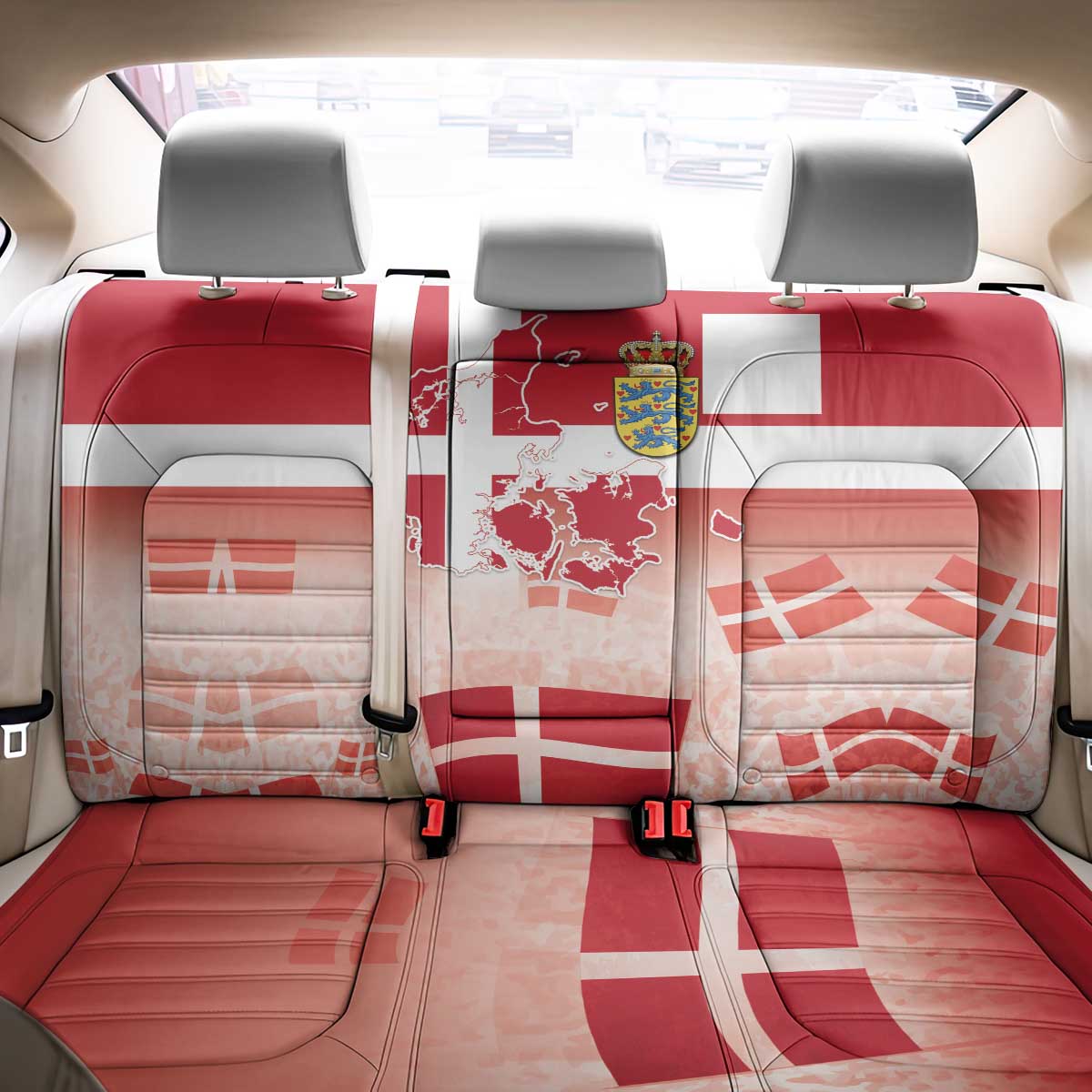 Danish National Flag Day Back Car Seat Cover Coat Of Arms With Map