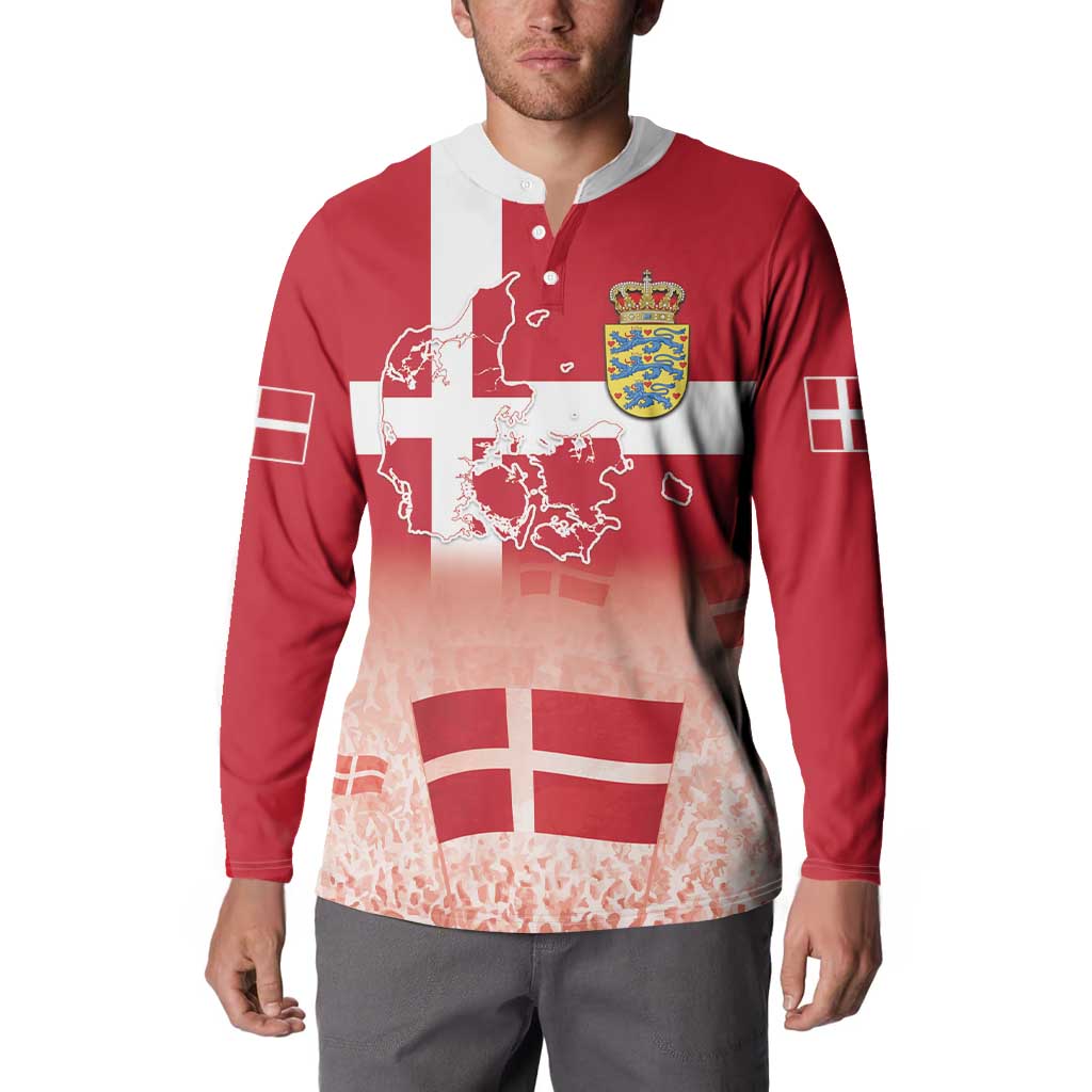Danish National Flag Day Button Sweatshirt Coat Of Arms With Map