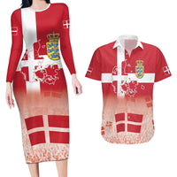Danish National Flag Day Couples Matching Long Sleeve Bodycon Dress and Hawaiian Shirt Coat Of Arms With Map