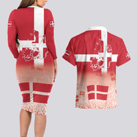 Danish National Flag Day Couples Matching Long Sleeve Bodycon Dress and Hawaiian Shirt Coat Of Arms With Map