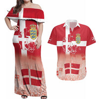 Danish National Flag Day Couples Matching Off Shoulder Maxi Dress and Hawaiian Shirt Coat Of Arms With Map