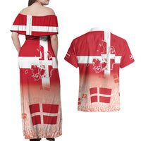 Danish National Flag Day Couples Matching Off Shoulder Maxi Dress and Hawaiian Shirt Coat Of Arms With Map