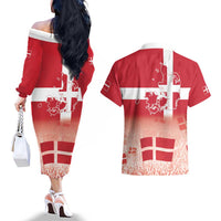 Danish National Flag Day Couples Matching Off The Shoulder Long Sleeve Dress and Hawaiian Shirt Coat Of Arms With Map