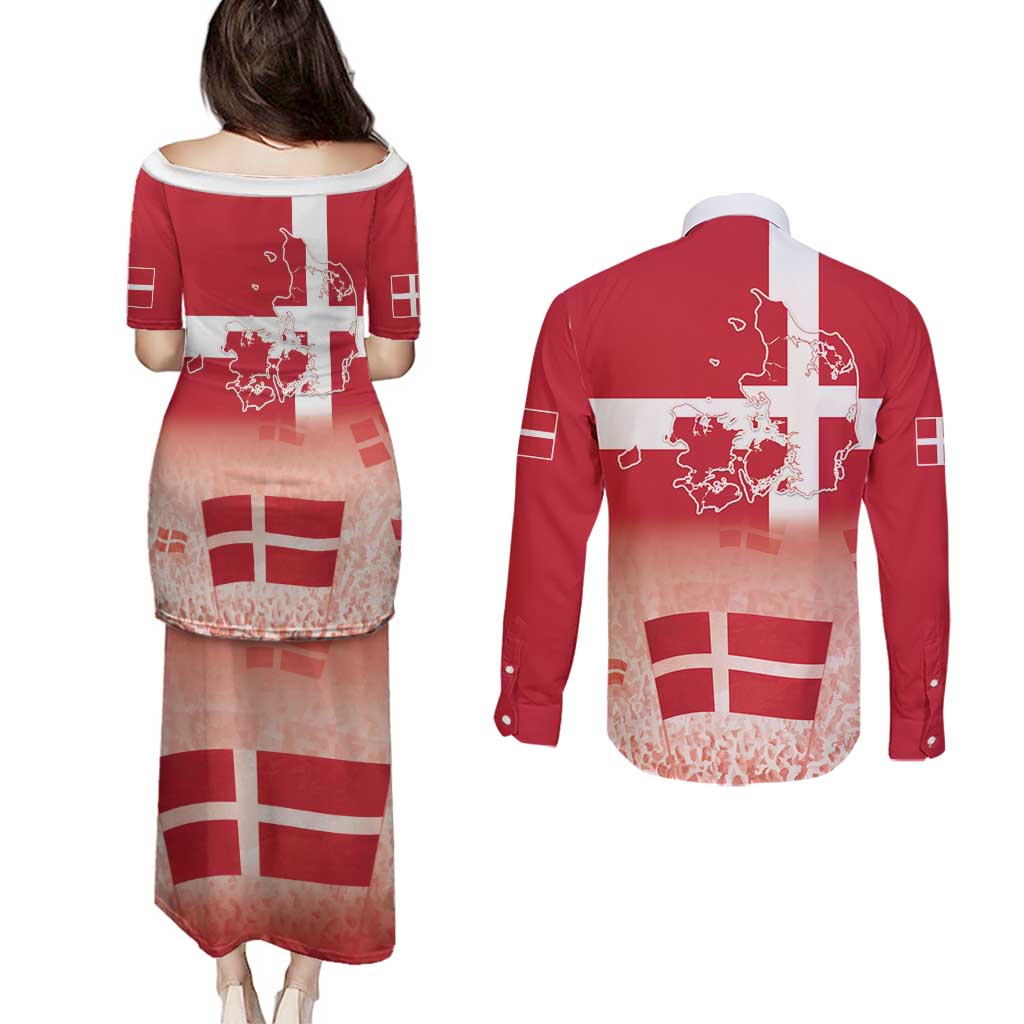 Danish National Flag Day Couples Matching Puletasi and Long Sleeve Button Shirt Coat Of Arms With Map