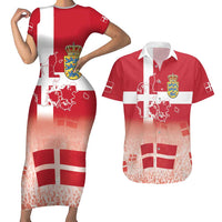Danish National Flag Day Couples Matching Short Sleeve Bodycon Dress and Hawaiian Shirt Coat Of Arms With Map