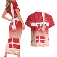 Danish National Flag Day Couples Matching Short Sleeve Bodycon Dress and Hawaiian Shirt Coat Of Arms With Map
