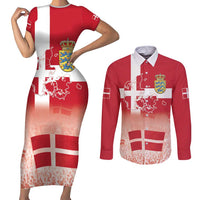 Danish National Flag Day Couples Matching Short Sleeve Bodycon Dress and Long Sleeve Button Shirt Coat Of Arms With Map
