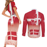 Danish National Flag Day Couples Matching Short Sleeve Bodycon Dress and Long Sleeve Button Shirt Coat Of Arms With Map