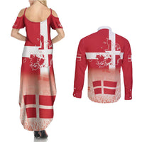 Danish National Flag Day Couples Matching Summer Maxi Dress and Long Sleeve Button Shirt Coat Of Arms With Map