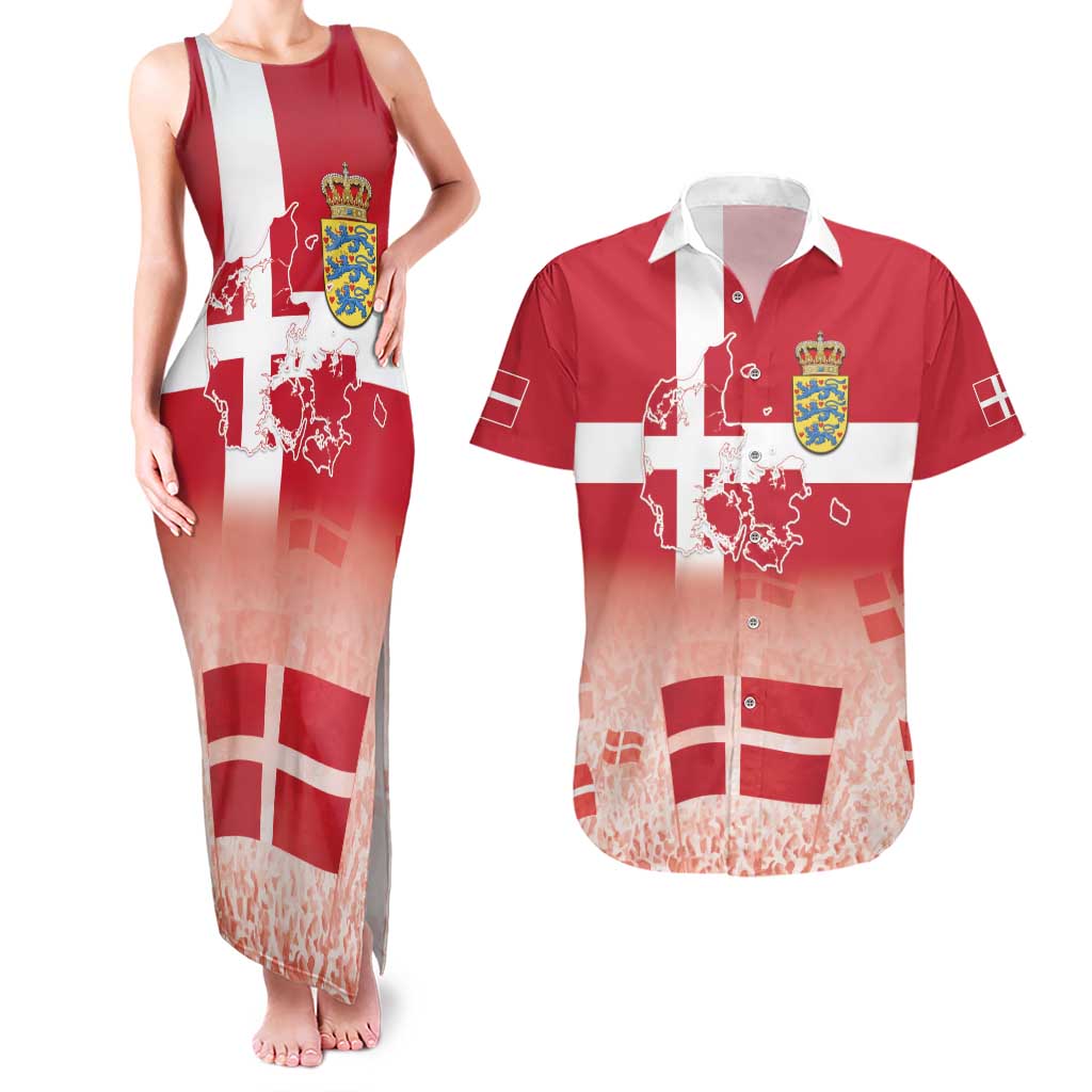 Danish National Flag Day Couples Matching Tank Maxi Dress and Hawaiian Shirt Coat Of Arms With Map