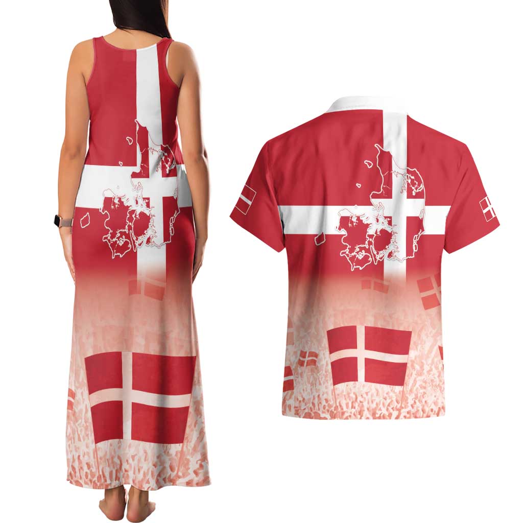 Danish National Flag Day Couples Matching Tank Maxi Dress and Hawaiian Shirt Coat Of Arms With Map