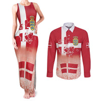 Danish National Flag Day Couples Matching Tank Maxi Dress and Long Sleeve Button Shirt Coat Of Arms With Map