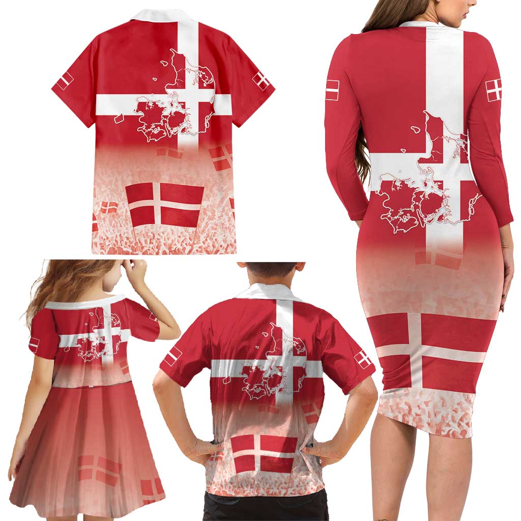 Danish National Flag Day Family Matching Long Sleeve Bodycon Dress and Hawaiian Shirt Coat Of Arms With Map