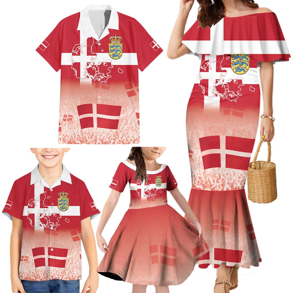 Danish National Flag Day Family Matching Mermaid Dress and Hawaiian Shirt Coat Of Arms With Map