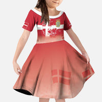 Danish National Flag Day Family Matching Off The Shoulder Long Sleeve Dress and Hawaiian Shirt Coat Of Arms With Map