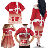 Danish National Flag Day Family Matching Off The Shoulder Long Sleeve Dress and Hawaiian Shirt Coat Of Arms With Map
