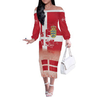 Danish National Flag Day Family Matching Off The Shoulder Long Sleeve Dress and Hawaiian Shirt Coat Of Arms With Map