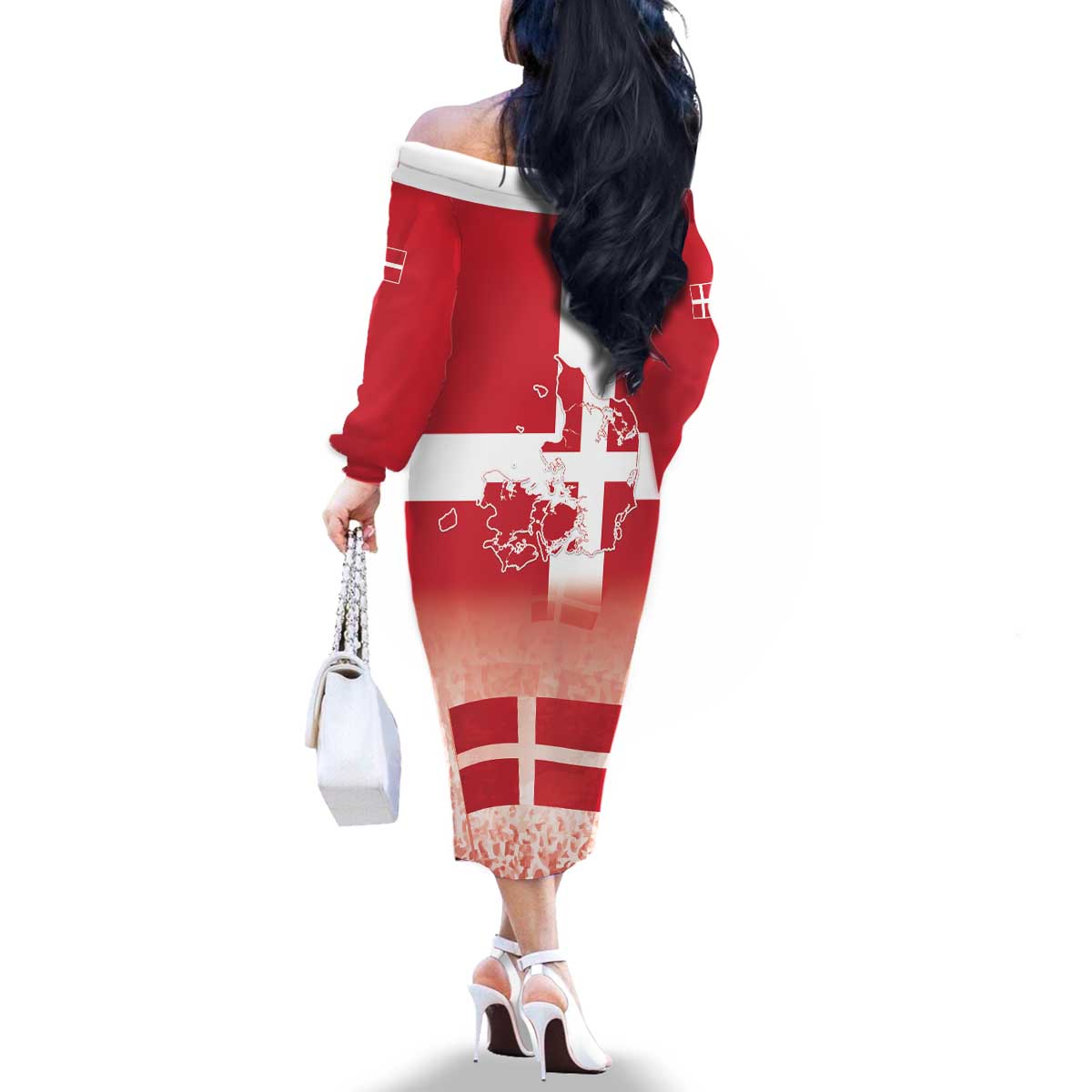 Danish National Flag Day Family Matching Off The Shoulder Long Sleeve Dress and Hawaiian Shirt Coat Of Arms With Map