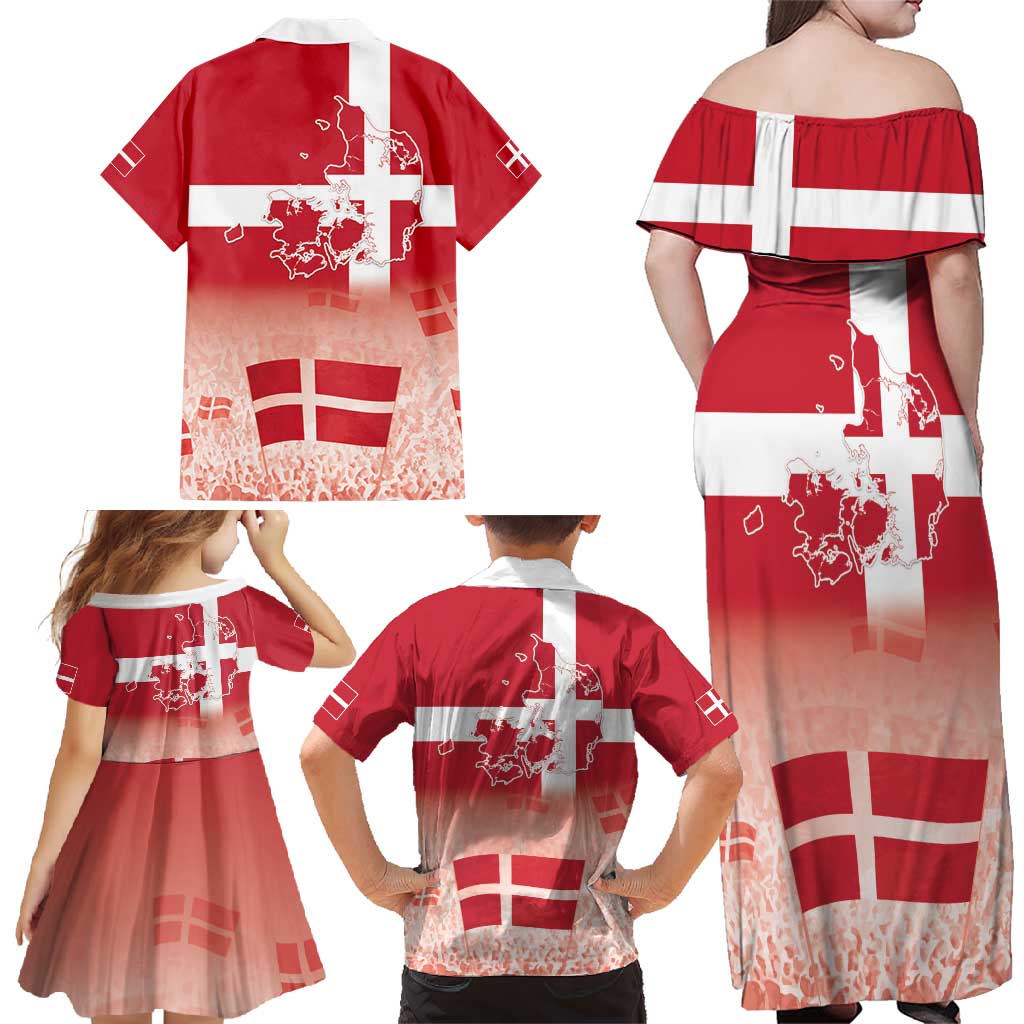 Danish National Flag Day Family Matching Off Shoulder Maxi Dress and Hawaiian Shirt Coat Of Arms With Map