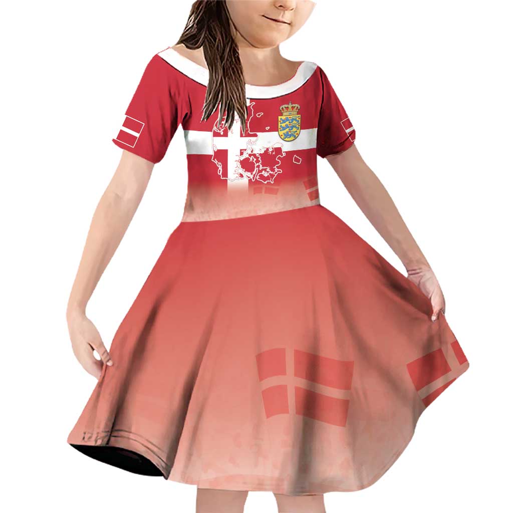 Danish National Flag Day Family Matching Off Shoulder Short Dress and Hawaiian Shirt Coat Of Arms With Map