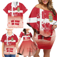 Danish National Flag Day Family Matching Off Shoulder Short Dress and Hawaiian Shirt Coat Of Arms With Map